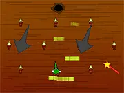 Screenshot from The Cave Escape showing a small character standing next to a magically conjured block over a large, deadly chasm.