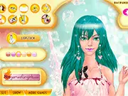 Prom Girl Makeup free online dress-up game, girl applying cosmetics and wearing a beautiful gown