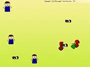 Save The Humans fast-paced clicker game showing small figures being abducted up the screen