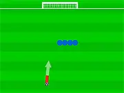 Gameplay screenshot of the free online soccer game Freekicks showing a football ready to be kicked towards a goal defended by a goalkeeper and a wall of players