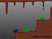Screenshot of Smart Stick Adventure 1, showing a simple black stick figure facing a choice of two objects in a perilous scene.