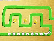Emoticon Defense Map Expansion screenshot showing smiley face towers placed strategically to defeat invading enemy creeps.