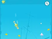Screenshot of the Piranha Pond game showing a diver trying to collect shiny pearls while avoiding several dangerous red piranha fish.
