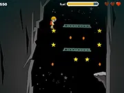 The Space Lander module flying over a planetary surface, collecting rocks and stars in the free online physics game