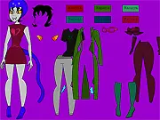 Screenshot of Alternian Dress Up: Female! showing a stylized female alien character with visible horns, wearing a detailed and unique fantasy-themed outfit.