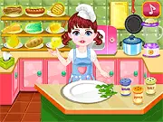 Baby Real Cooking online game screenshot, little girl in a kitchen, preparing food, educational cooking game
