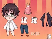 Screenshot from the Harry Dress Up game showing the boy wizard character being styled in different school robes and holding a magic wand.