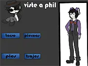 Screenshot of Dress Up Phil online game showing the character Phil wearing a funny costume - PlayArcadeHub