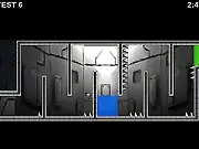 Botsi Robot game screenshot, little robot running through a factory test chamber, play free online platformer