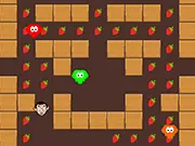 Mr. Bean Man Classic online maze game screenshot, character eating strawberries, avoiding monsters, retro arcade game