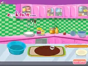 Make Delicious Cookies game screen showing a pile of freshly baked, decorated cookies ready to be served next to mixing bowls and kitchen utensils.