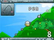 Word Mountain game screenshot showing two climbers, one human and one computer, racing up a stylized, snow-capped mountain. Player is shown typing a word.