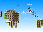 Steampack 2 Christmas Time game screenshot, character flying with a steam jetpack in the Sky Islands, play free online Christmas game