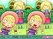 Emma: A Day with Mom in the Garden game screenshot showing two nearly identical scenes of a girl and her mother planting flowers in a sunny garden.