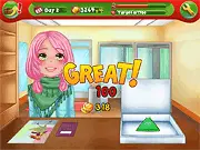 Fancy Holiday Tailor game screenshot, character sewing a Christmas dress, play free online time management game