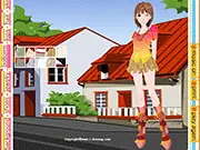 Screenshot of Elora Makeover game, showing the character Elora with a new fashionable outfit, hairstyle, and glittering jewels