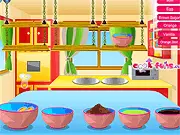 Screenshot of the Choco Cake Time game showing a beautifully frosted chocolate cake decorated with flowers and candles