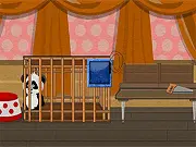 The little panda character from Panda's Break Out Escape Game running past a circus tent to freedom