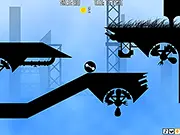 The rolling ball character navigating a silhouette-style level with dangerous enemies in the free online game E-ROC