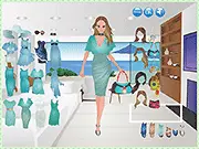 Screenshot of Sparkling Spring dress-up game showing the character Kayla in a beautiful, sparkling party dress.