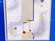 A screenshot of the free online puzzle game Tilt and Roll, showing a metallic ball rolling on a wooden labyrinth-style board toward a yellow collectible circle.