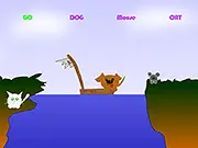 Screenshot of the Animal River Crossing puzzle game showing various animals next to a river bank and a small wooden boat waiting to transport them.