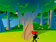 Screenshot of the Root Beer Catch game showing the character 'Rooty' positioned below multiple brown bottles of root beer falling from the top of the screen.