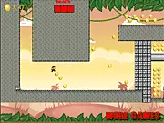 Gameplay screenshot of Stan New World 2 showing the hero Stan jumping on a floating platform to collect a line of gold coins