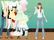 A stylish girl character wearing a pink and white, sweet style outfit in the Girly Sweet Style Dressup online game