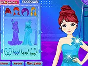 Blue Ball Dress Up game screenshot showing a model wearing a glamorous blue ball gown with a timer counting down in the corner