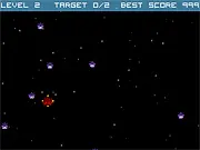Screenshot of the Reactivoid game showing a small spaceship at the bottom of the screen shooting lasers at a group of brightly colored, geometric enemy spaceships in a retro, arcade style.