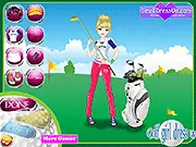 Golf Girl Dressup game screenshot, girl in a stylish golf outfit on the course, play free online fashion game