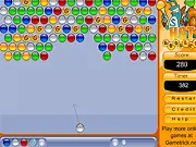 Hot Bubbles game screenshot showing colorful bubbles with special explosive 'hot bubbles'
