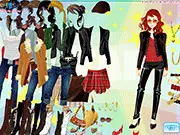 Screenshot of Cutie Dress Up free online game, showing the girl in a cute outfit with a wide selection of tops, skirts, and dresses available for styling