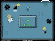 Gameplay screenshot of Space Survivors showing a spaceman floating near sharp spikes and an alien in a broken spaceship module with zero gravity physics
