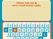 Finger Twister game screen showing keyboard keys like Q, W, E, and R highlighted with instructions for the player to press them simultaneously.