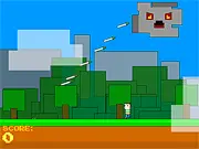 Screenshot of It's Raining Swords free online survival game showing Joe the hero dodging falling swords from an evil cloud