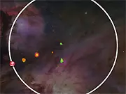 Orbtrex game screenshot showing the central cannon blasting fireball shots at incoming enemies and collecting powerup orbs