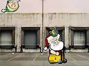 The free online game North Pole Shipping and Receiving showing Santa's busy docks with packages on conveyor belts and elves sorting items