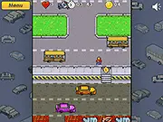 Screenshot of the Treasure Chase game showing a character running down a street, jumping over obstacles while chasing a trail of gold coins.