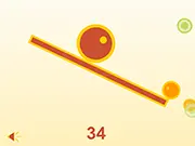 The red ball being carefully balanced on a moving, complex platform, surrounded by power-ups in the skill game Balance Balls 2.