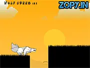 Screenshot of the Wolf Run game showing a black silhouette of a wolf mid-jump over a dark pit on a scrolling platform.
