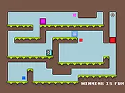 Fl!p online puzzle game character navigating a maze to the goal, a free mind-bending logic game on PlayArcadeHub