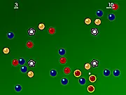 Screenshot of the free online puzzle game Bobolz showing colorful balls clustered on a table, about to be cleared by a launched ball.