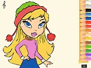 The Autumn Cutie Suzie game screen showing a line art illustration of the beautiful young lady Suzie walking in an autumn park, ready for the user to color it.