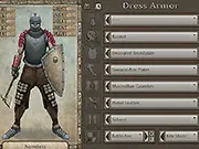 Dress Armor Medieval Warrior game featuring a knight in full plate armor, holding a sword and shield, ready for battle.