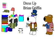 Dress Up Brian Griffin game screenshot showing the white dog character wearing a funny hat and glasses
