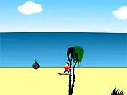 Air Sk8ing game screenshot showing a small character on a skateboard being shot out of a large cannon, flying through the air.