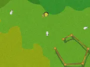 A young shepherd character in the Little Shepherd game attempting to guide a flock of white sheep towards a wooden fence