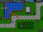 Screenshot of the Battle of New Shanghai pixel shooter game showing a player's spaceship and assistant bots firing at multiple enemy aircraft.